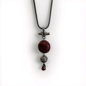 Chicos necklace Red Chinese Lantern Pendant Acrylic Silver Tone Jewelry